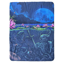 Lotus Pond Sherpa lined Fleece Blanket